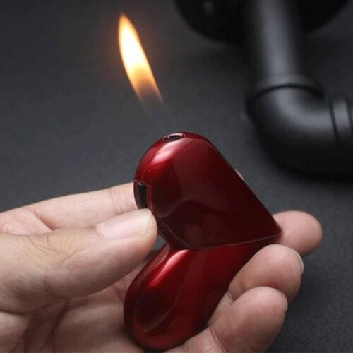 Creative Gas Lighter Heart-shaped Folding Rotary Flame Lighter Refillable Smoking Accessory Gift For Women