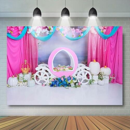 Little Princess Pumpkin Car Photography Backdrop Kids Girl Birthday Protrait Party Banner Pink Curtain Floral Decor Photostudio
