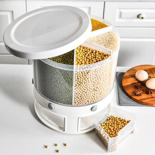 Food Storage Box Rotatable Multi-functional Dividing Rice Bucket Household 10kg Insect And Moisture Proof Grains Organizer