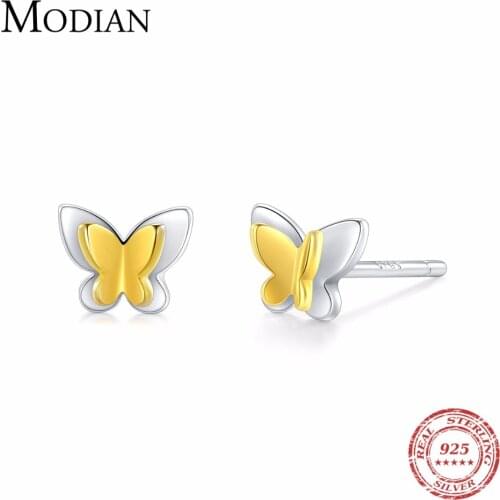 Modian Fashion Butterfly Stud Earring Solid 925 Sterling Silver Earrings for Women Simple Cute Accessories Bowknot Ear Pierced