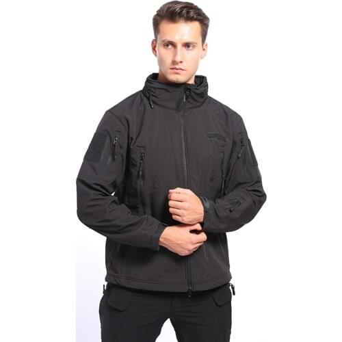 Outdoor Waterproof Windproof Shark Skin Soft Shell Fleece Tactical Charge Jacket Men Hiking Camping Training Warm With Hat Coat