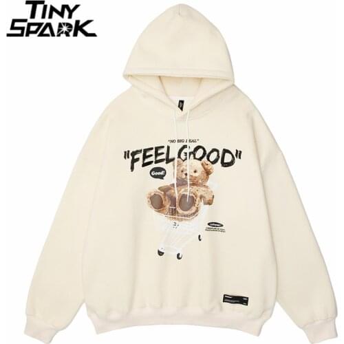 2021 Men Hip Hop Hoodie Sweatshirt Streetwear Bear Letter Shopping Cart Print Pullover Autumn Harajuku Cotton Hooded Hoodie