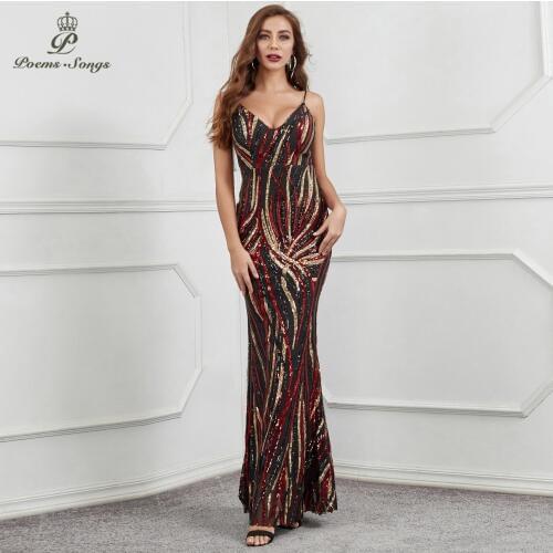 New style Evening Dress prom gowns Formal Party dress sexy strap vestidos de festa Backless Elegant Sequin robe longue