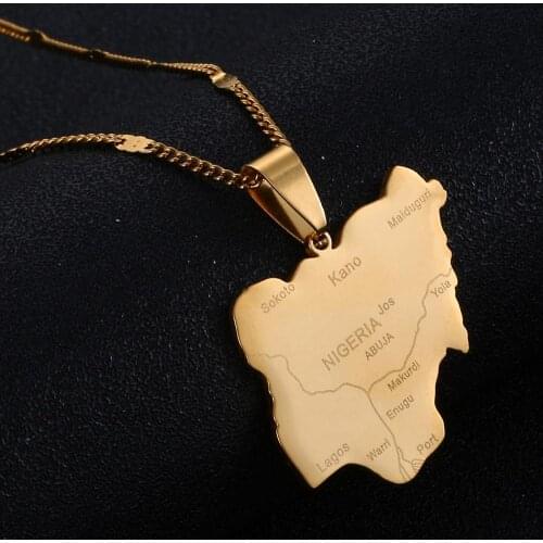 Stainless Steel Nigeria Map Pendant Necklaces Nigerians Maps Chain Jewelry