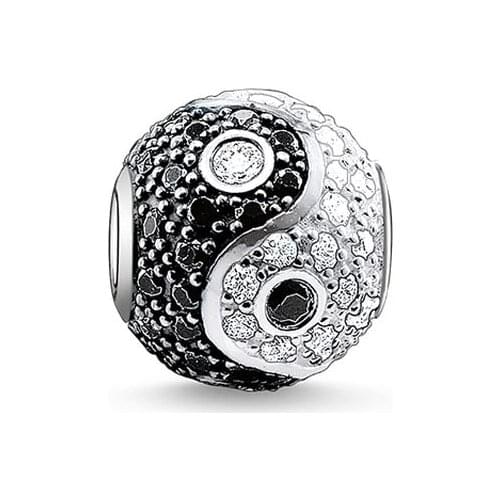 Silver Plated Black White CZ Yin-yang Beads, Fashion Thomas Style Karma Beads Ts Jewelry Fit Bracelet Necklace for Women Men