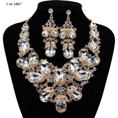 Luxury Jewelry Sets Women Party 2021 CHEAP Big Dubai Jewelry Set Gold Colorful Drop Earrings Necklace Set F1084 Statement CACARE