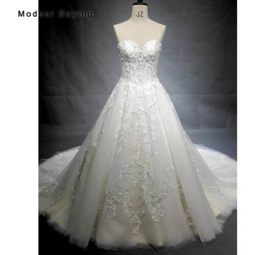 Champagne and Ivory Sexy Ball Gown Flowers Lace Wedding Dresses 2018 Formal Women Beaded Pearls Bridal Gowns vestido de noiva