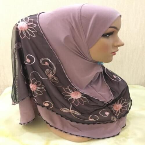 H012 Adults or big gilrs good size embroideried muslim hijab scarf islamic headscarf hat armia pull on wrap ramadan gift