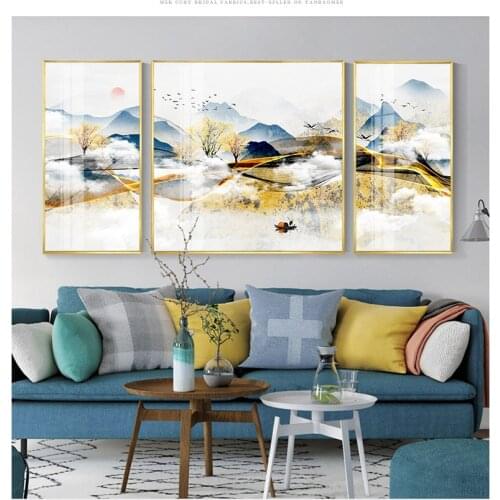 Modern simplicity Abstract Chinese style porch Living Room Decoration Landscape elk maple Canvas Art Poster Tricrystal Paintings
