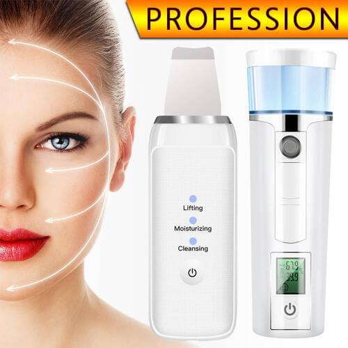 Facial Cleaning Device Set Ultrasonic Skin Scrubber Face Lifting Nano Mist Sprayer SPA Nebulizer Care Steamer Moisture Analyzer