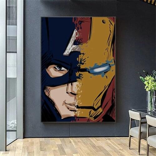 Iron Man Captain America Half face to face Home Decoration Paintings Poster Prints Wall Art Modular Living Room Cuadros Decor