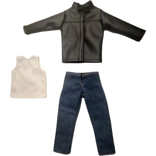 1/6 Scale Womans Leather Jacket Vest Jeans Clothes Suit Outfits for 12inch HT Action Figure Girl Dolls Body Dress-up Accessory