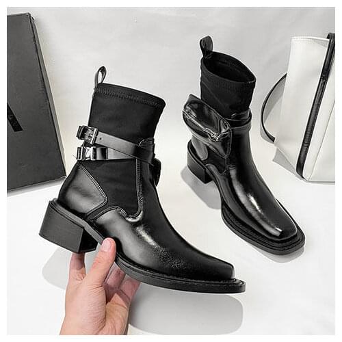 2021 Winter Chelsea Women Martins Boots Platform 6cm Genuine Leather Ankle Black Boots High Top Waterproof Boot Shoes