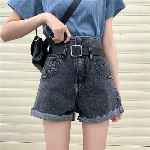Summer 2020 baggy plus size fat denim shorts female high waist loose retro curled wide leg femme shorts women free waist belt