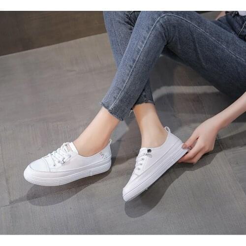 2021 Low platform sneakers women shoes female pu leather Walking sneakers Loafers White flat slip on vulcanize casual shoes