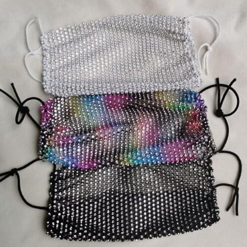 ZYOKRA Black White Flower Shape AB Rhinestone Mesh Fabric Decoration Masks Glitter Rhinestone Fabric DIY sewing Home Decor