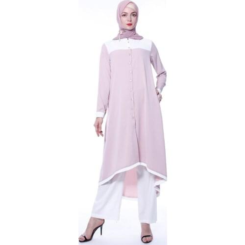 2PCS Abaya Muslim Women Long Sleeve Casual Blouse Tops+Pants Sets Islamic Clothes Arab Malay Bangladesh Suits Prayer Full Cover