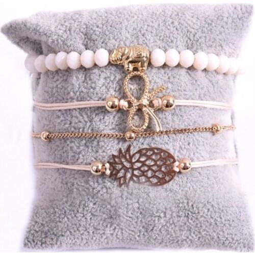 2021 5 Pcs/Set New Styles Women Surprise Gift Flamingo Butterfly Adjustable Pineapple Hollow-out Small Beads Bracelet