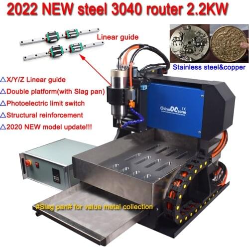 2021 Steel CNC 3040 Router Milling Engraving Carving Machine 2.2KW & X/Y/Z axis Linear Guide for metal aluminum steel copper