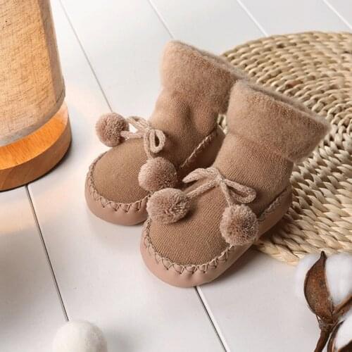 2021 Winter Toddler Baby Socks Indoor Sock Shoes Newborn Thick Terry Cotton Baby Girl Sock with Rubber Soles Infant Solid Color