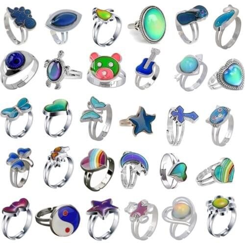 30 Styles Color Change Mood Ring Band Kit Emotion Feeling Adjustable Size Temperature Finger Rings Kit For Aults Kids
