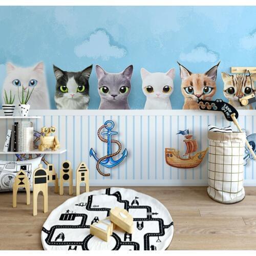 3D Wall Wallpaper For Walls Cartoon 8D wall stickers for Kids rooms Wallpaper paper mural 3d cats photo Wall Mural