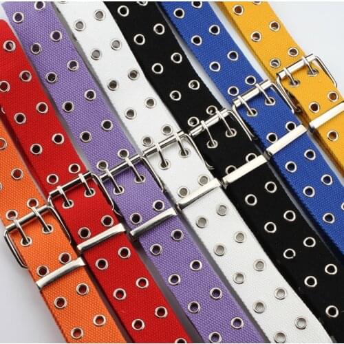 7 Colors! 105cm Solid Canvas Double Row Hole Belt for Men Women Punk Style Waistband for Jeans Pants Trousers 2020 New belt gift