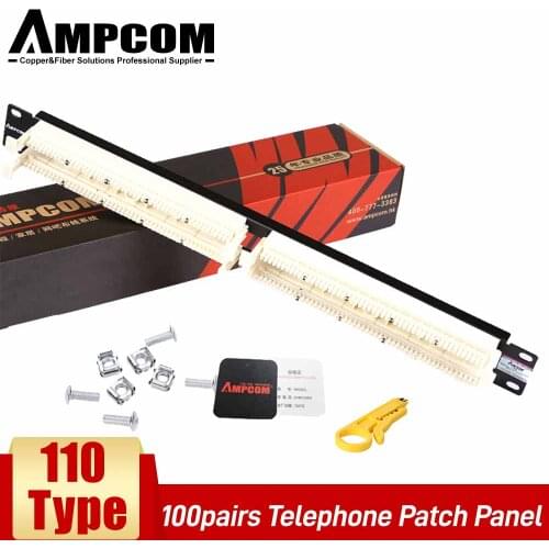 AMPCOM 19" Cabinet Rack 100 pairs Telephone Module 110 Distribution Frame RJ11 Voice 6P4C 6P2C Cable 110 Telephone Patch Panel