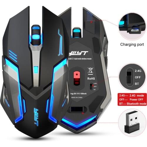Wireless Bluetooth Mouse 500mAh Multi Breathing Backlit 2400DPI Ergonomic Grip Mute Button for Game Player Laptop