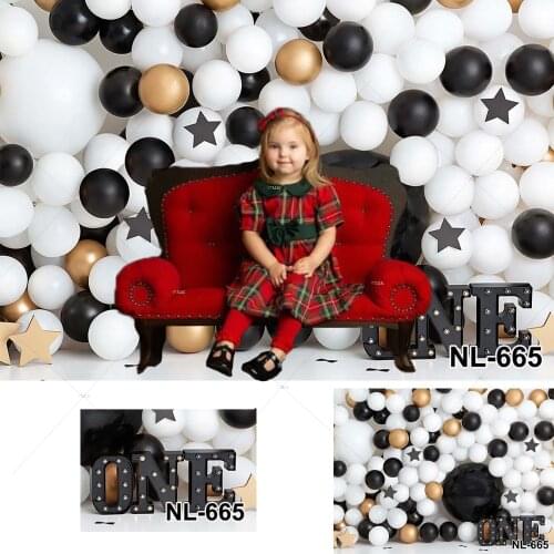 Black White Balloons Wall Backdrop Child 1st Birthday Party Photo Background Baby Cake Smash Decor Photography Backdrop Booth
