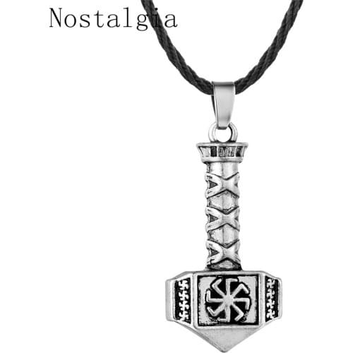 Mens Viking Axe Pendant Slavic Kolovrat Amulets Hammer of Thor Torque Statement Necklaces For Women Jewelry