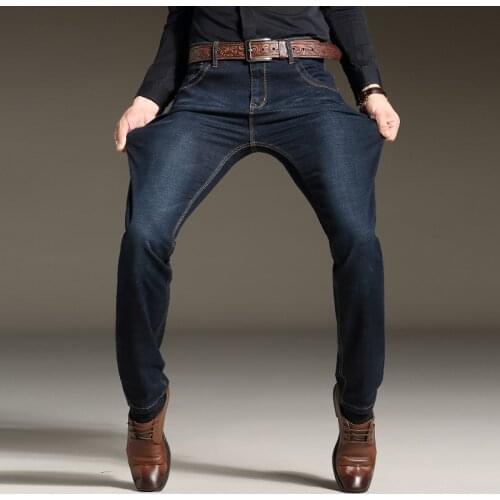 Straight Leg Medium Washed Denim 2021 Mens Stretch Jeans Fashion Simple Casual Business Pant Slim Fit