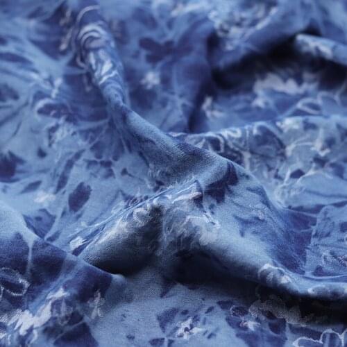 Elastic tie-dye jacquard soft high-grade washed denim fabric