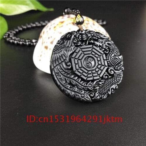 Phoenix Natural for Amulet Jade Black Bagua Jewelry Gifts Beads Dragon Chinese Pendant Fashion Obsidian Women Necklace Charm