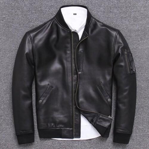 Haining genuine sheep skin short fund air force pilot serve clothing male leather jacket slim fit