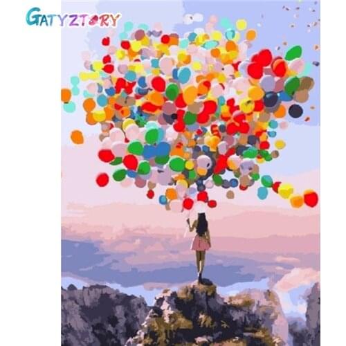 Gatyztory Frame Balloon DIY Painting By Numbers Landscape Handpainted Oil Painting Modern Home Art 60x75cm Canvas Colouring