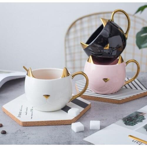 Cat Coffee Mug 18 Ounce Cute Kitten Shape Ceramic of Bone China Cup Cool Gift for Cats Lover Unique Milk Tea Oat Breakfast Cups