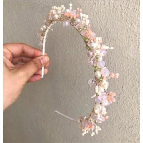 Handmade Crown bride Crown spring flowers baby shower dried flowers Mother 'S Crown birthday crown newborn custom design