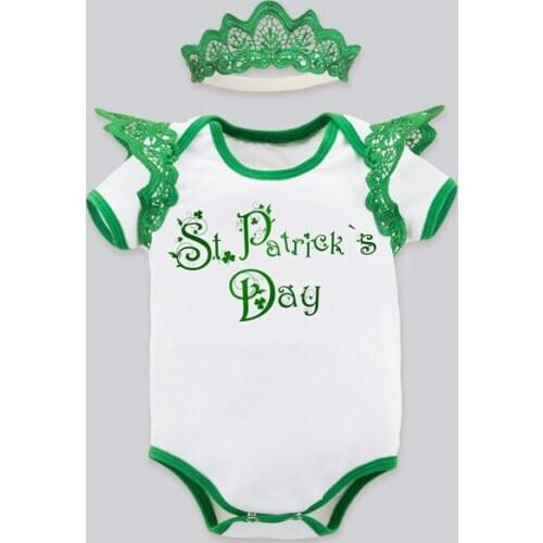 ST Patricks Costume Baby Girls Outfit Bebe Kids Lace Romper Tutu Jumpsuit Overall Children Baby Infant Clothing 4PCS White 021