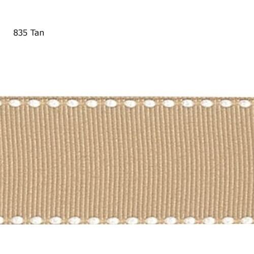1" inch 25mm wide white edge stitch Tan ribbon