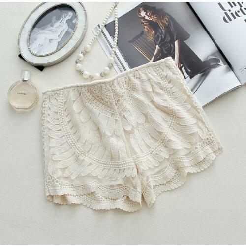 Summer Lace Up Mid Elastic Waist Shorts Boho 2018 White Knitted Crochet Shorts 90s Girls Slim Shorts Female Bottoms