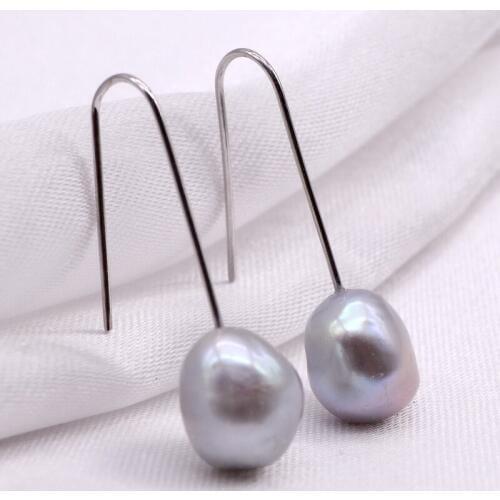 Simple drop earrings. Natural freshwater baroque pearl. Multicolor. 925 sterling silver. Womens silver earrings