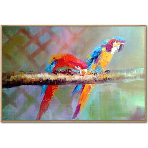 Free Shipping Wall Canvas Art Handpainted Animals Two Parrots Abstract Oil Painting Modem Home Decoration Paintings 60X90CM