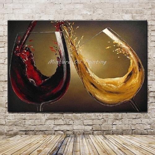 Mintura Art Hand Painted Abstract Red Wine Glass Oil Painting on Canvas For Living Room Wall Decoration Modern Wall Art Pictures