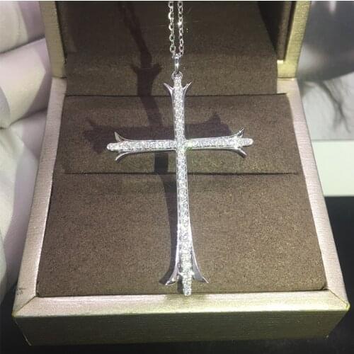 Huitan Fashion Luxury Cross Pendant Necklace for Women Crystal Cubic Zirconia Silver Color Chain Necklaces Versatile Accessories