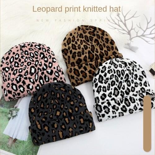 New Leopard Knitted Hat Winter Warm Melon Skin Hat Curled Dome Pullover Hat Beanies