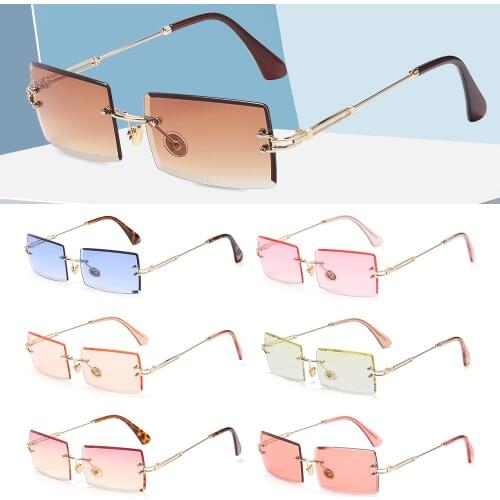 New Rimless Rectangle Sunglasses Vintage Frameless Sunglasses for Women Men Ultralight Metal Frame Eyewear Square UV400 Glasses