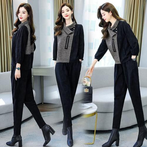 2021 Spring New Womens Casual Fashion Suit, Large Size, Western Style, Age-reducing and Thinning Harem Pants Two-piece Trend