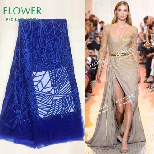 New Arrival Fashion! Royal Blue Sequins Net Lace Wedding Fabrics African Lady Dress Wedding Material Sequined Embroidered Laces
