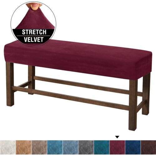 Solid Color Bench Covers Strech Velvet Piano Stool Cover All-inclusive Rectangular Long Stool Slipcovers for Bedroom Living Room